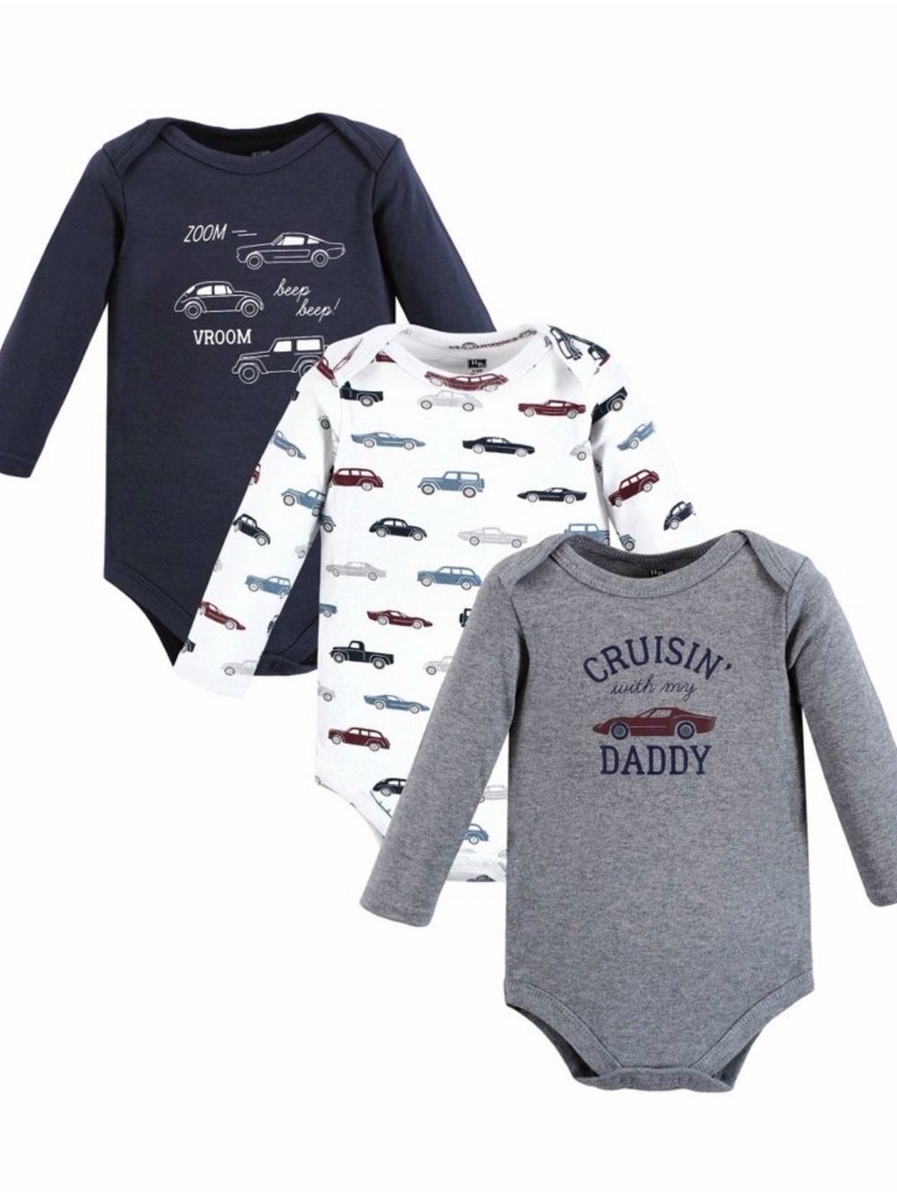 Brand New Hudson Baby 3-Pack Long-Sleeve One-Pieces in Navy, White & Gray